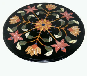 18'' Table Top Inlay black Marble coffee table Pietra Dura Art Mosaic malachite - Picture 1 of 4