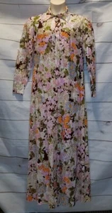Vintage 60er 70er The Stroller Kleid Blumen Mod Maxi rosa blau orange gold langer Knopf - Bild 1 von 12