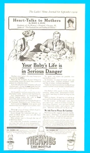 THERMOS BOTTLE baby health care milk 1909 antique PRINT AD baby's life in danger - Picture 1 of 3
