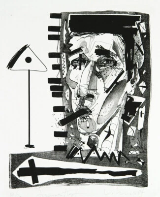 Kunst in der DDR 1984 „Zigarrenkopf" Lithogr Steffen VOLMER (*1955) handsigniert - Bild 1 von 3