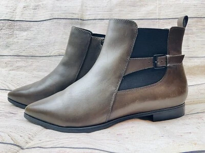 Botas de tornozelo Clarks tamanho 11M artesanais femininas couro marrom zíper lateral - Imagem 1 de 4