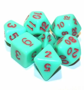 7 Piece Opaque Polyhedral Dice Set w/ Bag – Green w/ Red Numbers - Picture 1 of 2