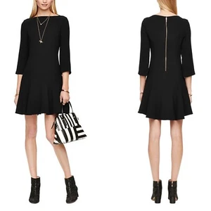 KATE SPADE Caution to the Wind Black Crepe Flounced Bateau Black Dress Size 4 - Picture 1 of 12