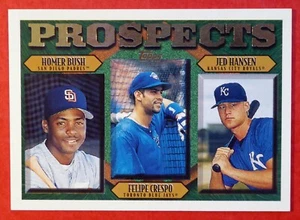 1997 Topps Prospects #203 - Bush, Crespo & Hansen (Padres, Blue Jays, Royals) - Picture 1 of 2
