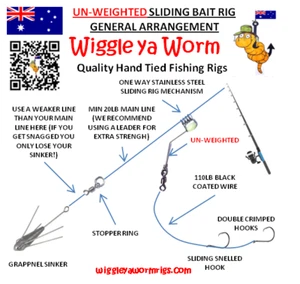 Unweighted Pre-Rigged Slide Rig for BIG baits/fish, 110lb wire, 2x 6/0 hooks - Picture 1 of 14
