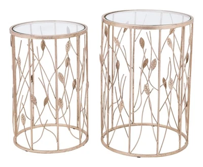 Modern Set of 2 Sage Side Tables Clear & Gold - Image 1 of 4