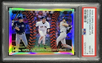 DEREK JETER ALEX RODRIGUEZ GARCIAPARRA PSA 8 1999 TOPPS CHROME #452 REFRACTOR - Image 1 of 2