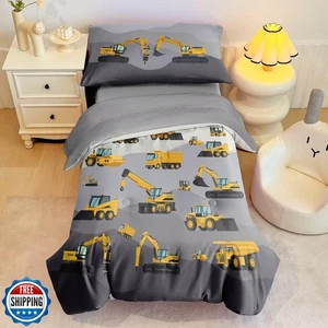 Set di Biancheria da Letto per Bambini 4 Pezzi per Ragazzi,Costruzione Auto Letto per Bambini Trapuntino  - Foto 1 di 5