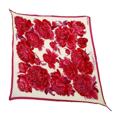 Hermès Pleated Carré 90 Scarf, Les Pivoines, Peony Floral Print, Pink Pre Owned - Image 1 of 4