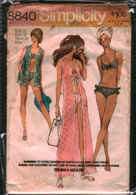 8840 Vintage Simplicity Sewing Pattern Misses 1970s Beach Cover Up Bikini OOP 16 - Image 1 of 2