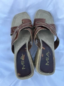 Vtg Y2K 90's MIA Brown Leather Chunky Platform Sandal Slides Size 8M - Picture 1 of 6