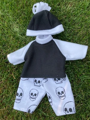 "Sudadera, sombrero, pantalones calavera 3p ropa de muñeca para bebé pequeño de 15"" blanco" Foto 1 de 3