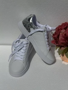 Nine West Women's Paule Lace-Up Platform Sneakers White/Gold Size 7M - Picture 1 of 13