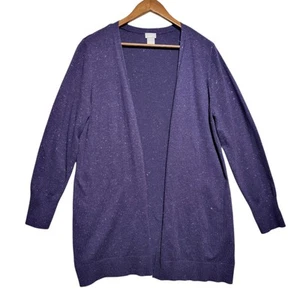 Chico's Cardigan Size 1 Purple Cashmere Blend Shiny Metallic Open Sweater - Picture 1 of 3