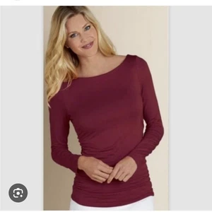 Soft Surroundings Women's Long Sleeve Ruched Sides Tee Black Medium - Picture 1 of 5
