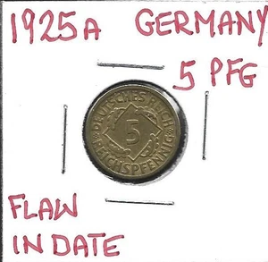Alemania 1925A 5 peniques con fecha de rotura de defecto/troquel - Imagen 1 de 2