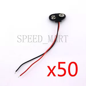 50 PIEZAS 9V PP3 9Voltios batería a presión conector clip tipo T soporte cable de plomo 150mm - Imagen 1 de 4