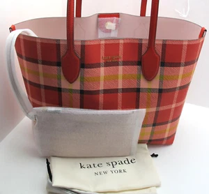 NEU KATE SPADE große Reisetasche Leder Bleecker Museum Karomuster Motorrot - Bild 1 von 7