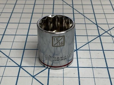 KOBALT 337742, 1/2 drive 12pt SAE Socket, size 15/16in., Red Stripe, Taiwan - Image 1 of 4