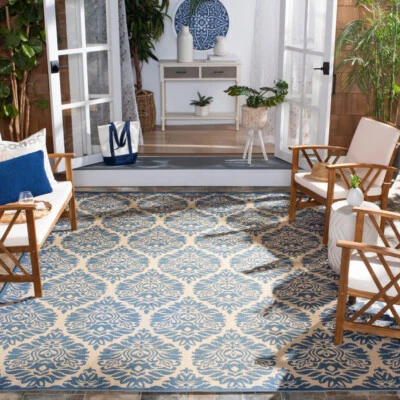 SAFAVIEH Indoor Outdoor BHS135N Beach House Cream / Blue Rug - Image 1 of 4