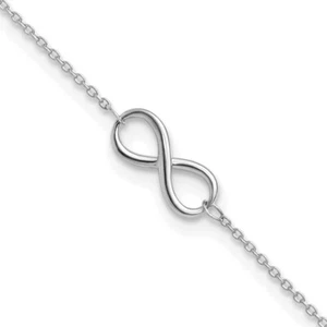 Real 10K White Gold Polished Infinity with 1in ext. Anklet; 9 inch - Picture 1 of 8