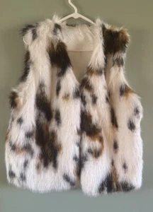 Odiva Womens Vest Sz M-L Faux Fur  Ivory Festival Boho Hippie Retro Hook & Eye - Picture 1 of 10