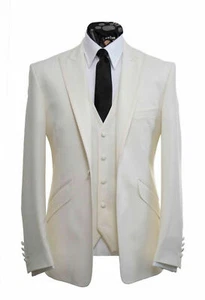 Herren Elfenbein Cremeweiß Anzüge Designer Hochzeit Stilvolle Abendessen Anzüge (Mantel + Hose) - Bild 1 von 2