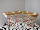 1940s Pink Paneled Glass Gold Floral Encrusted 3-7/8" Footed Cocktail Goblets 4