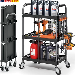 3 Tier Rolling Tool Cart with Wheels and Ergonomic Handle, Heavy Duty Foldable U - Picture 1 of 9