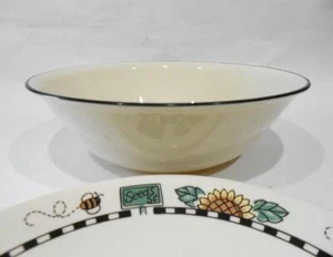 ❤️ 1 Corelle SUNBLOSSOMS 1-Qt SERVING BOWL Vegetable Sandstone 8.5" BLACK RIM - Picture 1 of 5