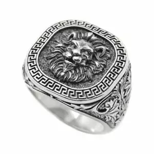 Greek Style Lion, Men Ring Sterling Silver - Picture 1 of 11