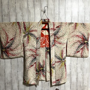 Kimono Silk Vintage Japan Kyoto Kimono "Haori" Cosplay White Firework - Picture 1 of 9