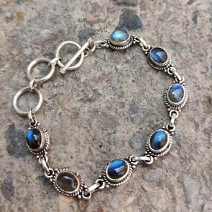 Pulsera de plata de ley 925 labradorita natural hecha a mano joyería sg457 - Imagen 1 de 5
