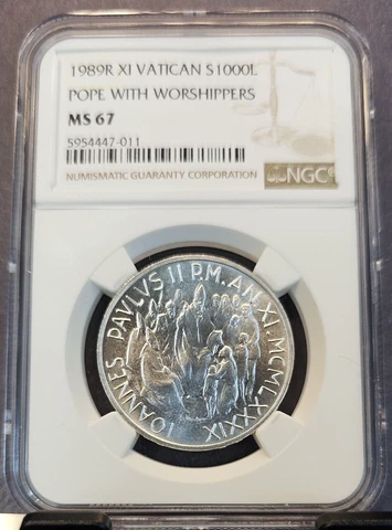 1989 VATICAN SILVER 1000 LIRE POPE WITH WORSHIPPERS NGC MS 67 SCARCE GEM BU Cover
