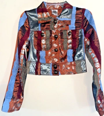 Chaqueta Ivy Jane Talla XS Multicolor Textura Recortada Boho Gitana Botón Grande Usada en Excelente Condición Foto 1 de 4