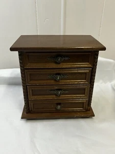 Vintage Wooden 3 Drawer Musical Jewelry Box Top Opens Kay Imports Taiwan - Picture 1 of 15