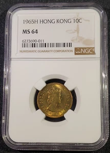 1965H Hong Kong 10 Cents - NGC MS 64 - Picture 1 of 5