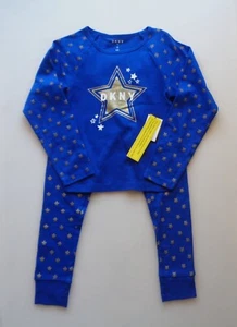 DKNY Pajama Set Top Pants Blue Gold Stars Glitter 14-16 Tight Fit Big Girl XL - Picture 1 of 15