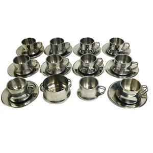 Inoxpran Vtg Cup Holders Saucers Sugar Bowl 22 Piece Stainless Steel Deer Stag - Picture 1 of 11