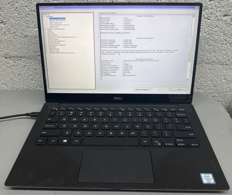 Dell XPS 13 9350 13.3" – Intel Core i5-6300U 2.3GHz | 8GB RAM | No SSD | - Image 1 of 4