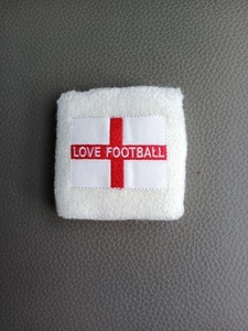 Wrist/Sweat Band - White with England Flag "Love Football" - NEW - Picture 1 of 2