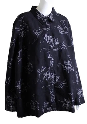 NWT Liz & Me Sz 3X Black Completely Embroidered Shirt Jacket Funky Polyester Lux - Image 1 of 4