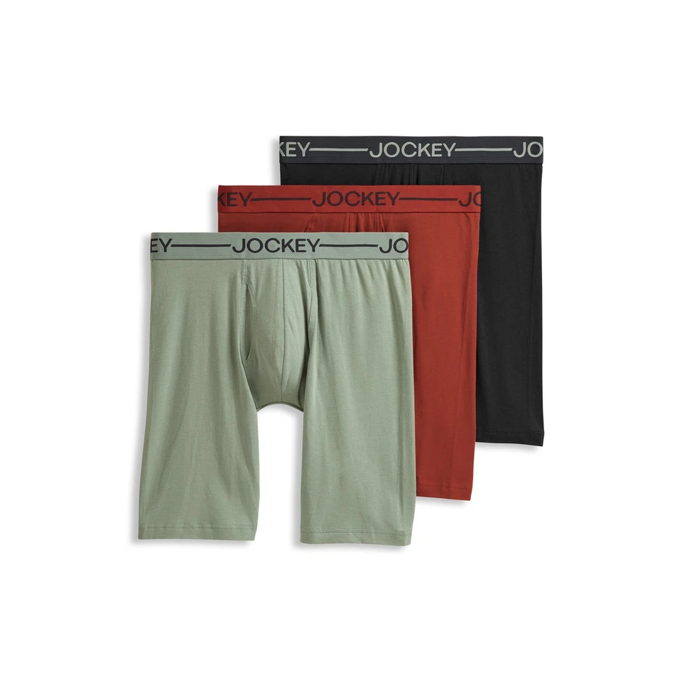 Calzoncillos boxer Jockey de algodón orgánico elástico de 9,5" de pierna larga para hombre - Paquete de 3 Foto 1 de 1