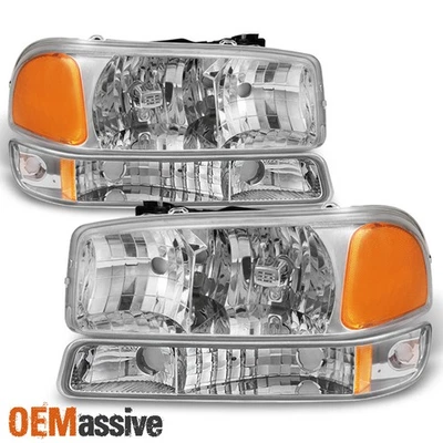 Fit 1999-06 GMC Sierra Yukon Clear Headlights + Bumper Signal Lamps Replacement - Изображение 1 из 4