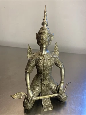 Raro 12” Plata Dorado Sobre Bronce HANUMAN Ramekin Guerrero Tailandés  Foto 1 de 4