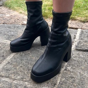 Urban Outfitters Black Faux Leather Sock Boots, UK Size 6 - Picture 1 of 3