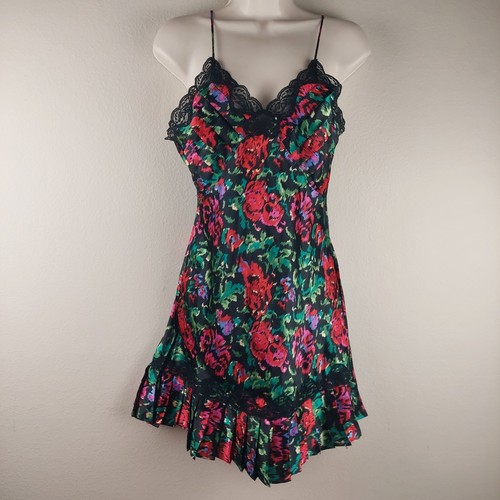 UNDERCOVER Abito vintage Victoria's Secret Chemise P nero pizzo slip stampa astratta anni 90