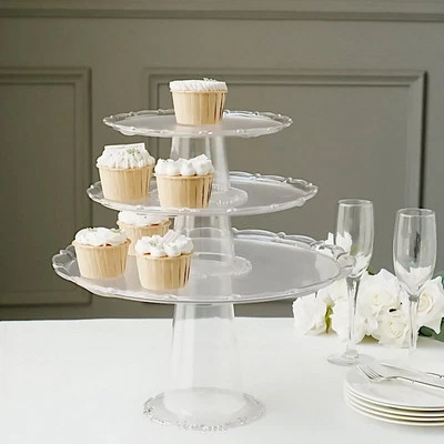 3 CLEAR Plastic Stackable Pedestals Round CUPCAKE Display STANDS Set Party Event - Image 1 of 4