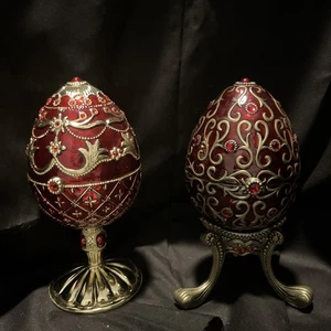 Egg Jeweled Enameled Musical Box heavy metal Tree With Skaters & nutcracker. 2 - Picture 1 of 10