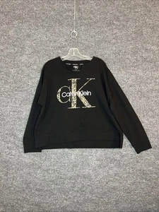 Calvin Klein Womens Graphic Sweatshirt Size XXL Black Animal Print Crew Neck - Picture 1 of 9